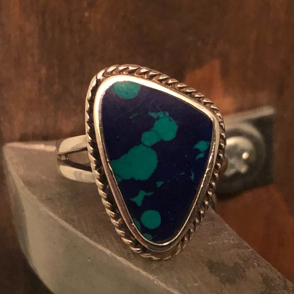 ✨Sterling Silver Split Shank Blue & Green Ring Sz8